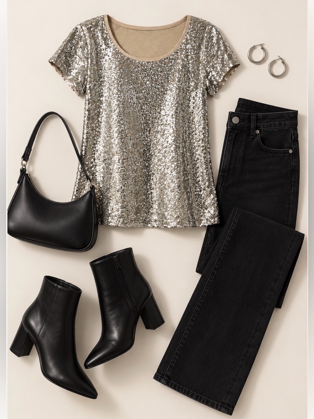 Michael Kors Silver Sequin Round Neck Cap Sleeve Top EUC